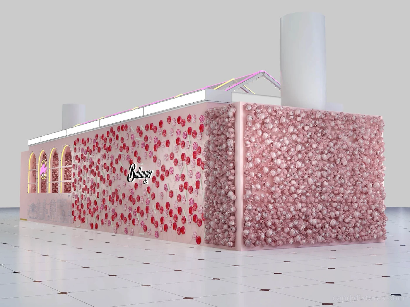 Cute Pink candy shop displays mall stall 3D design indoor design store & kiosk display for sale – Pink store design