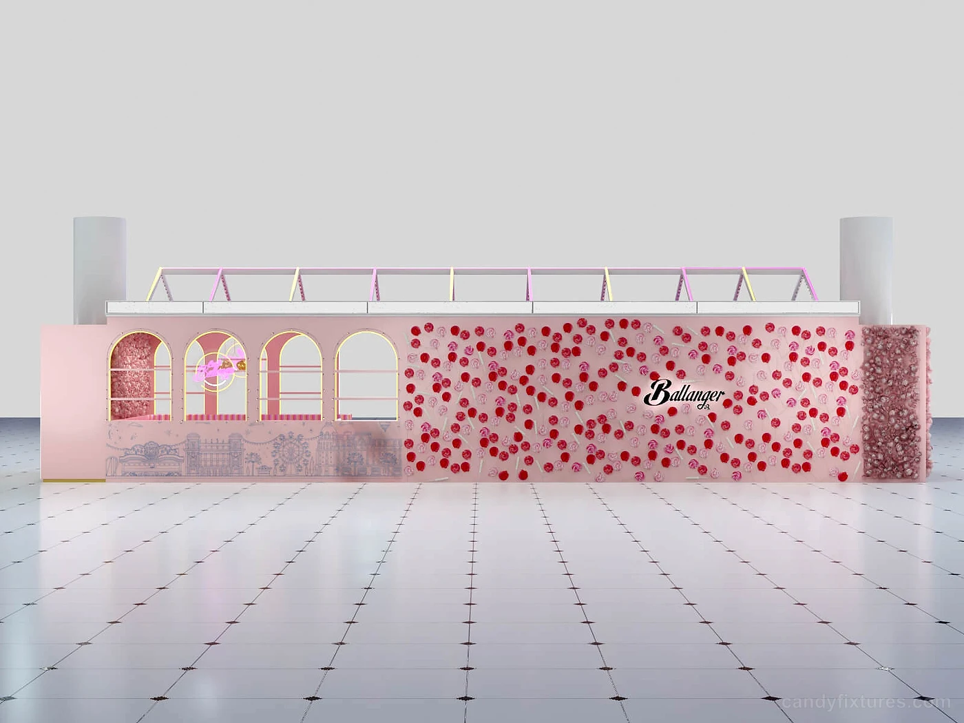 Cute Pink candy shop displays mall stall 3D design indoor design store & kiosk display for sale – Graphic Design