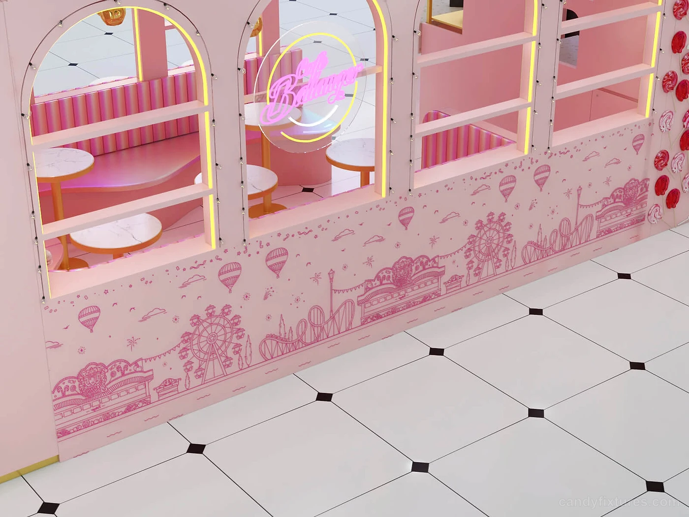 Cute Pink candy shop displays mall stall 3D design indoor design store & kiosk display for sale – Pink store design