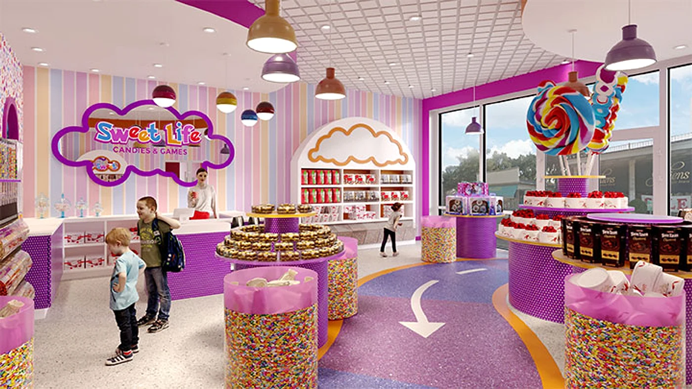 Funny candy shop interior design candy store decor display case with sweet candy kiosk supplier in sale – What the project image shows