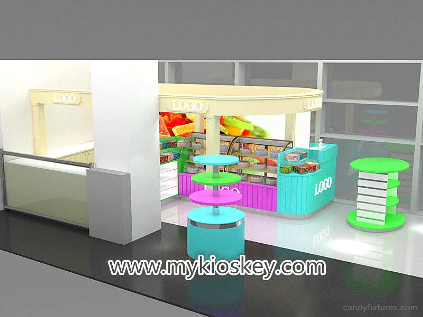 Interior candy store display shelves 3D design candy shop with mall for sale interior design