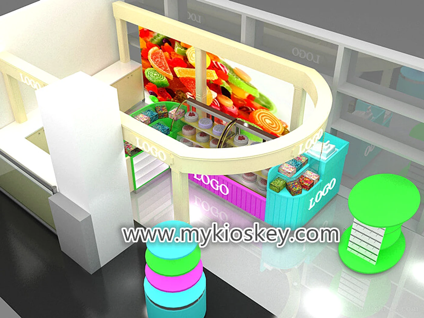 Interior candy store display shelves 3D design candy shop with mall for sale – Product detail
