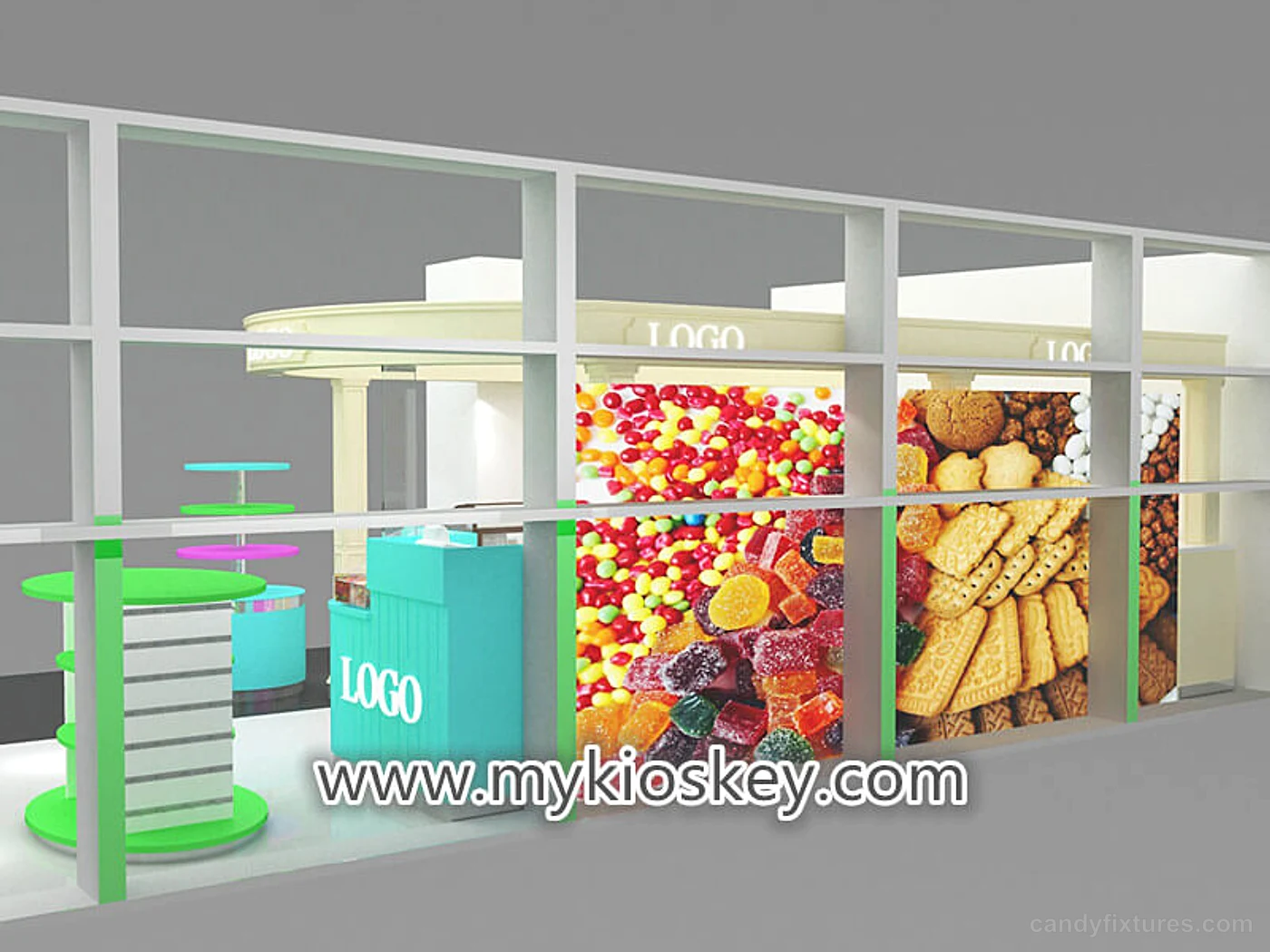 Interior candy store display shelves 3D design candy shop with mall for sale – What the project image shows
