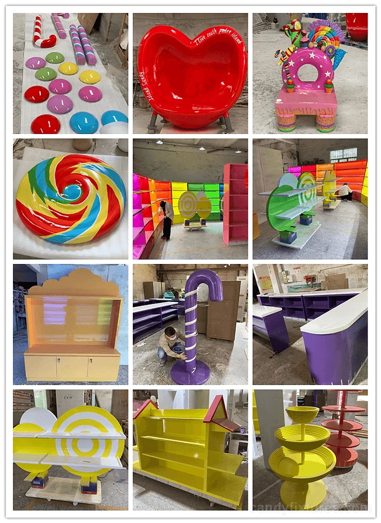 Modern style candy store design with unique display cabinet ,shelf ,stands & candy canes for sale – Store layout