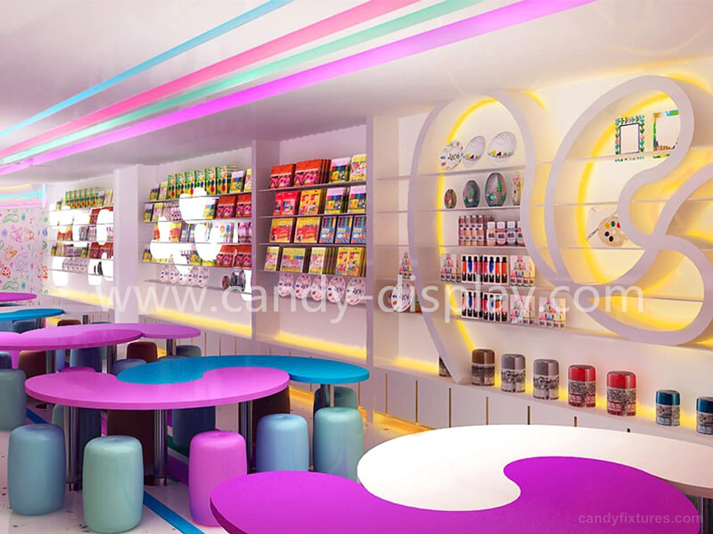 Purple Theme Candy Store Interior Industrial Lovely Style Design – Wall Decoration