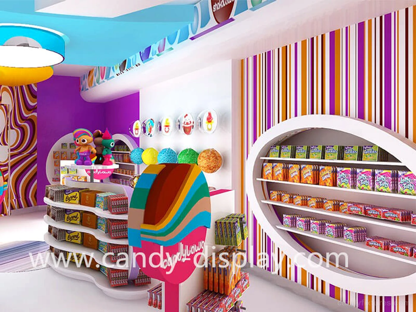 Purple Theme Candy Store Interior Industrial Lovely Style Design – What the project image shows