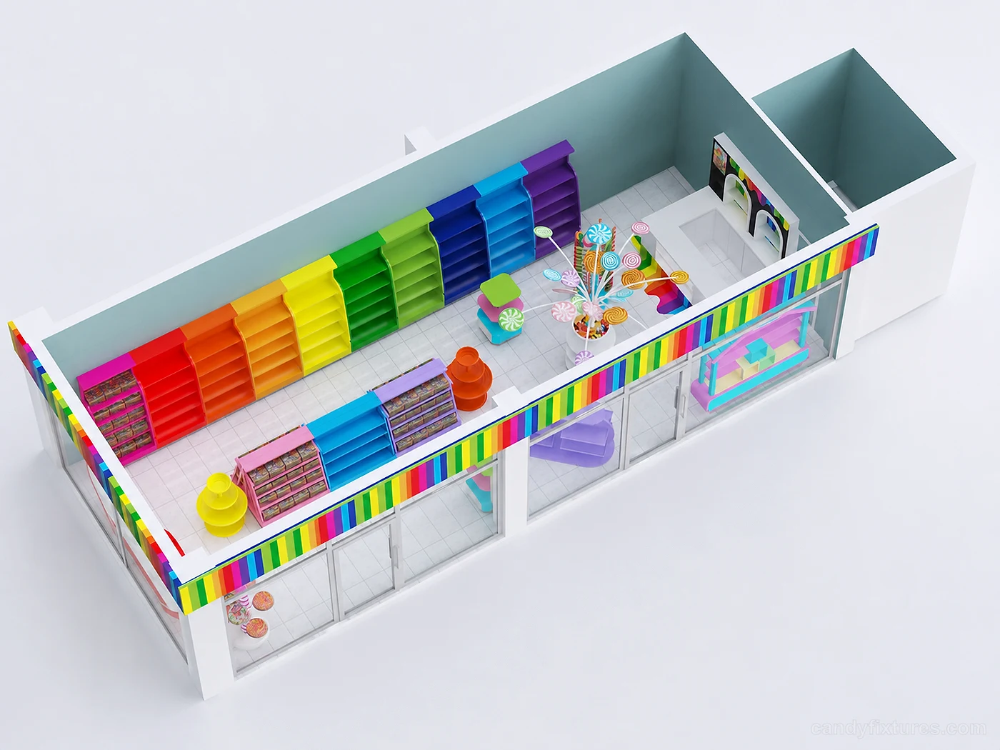 Rich colors and diverse shapes of the candy store design for sale interior design