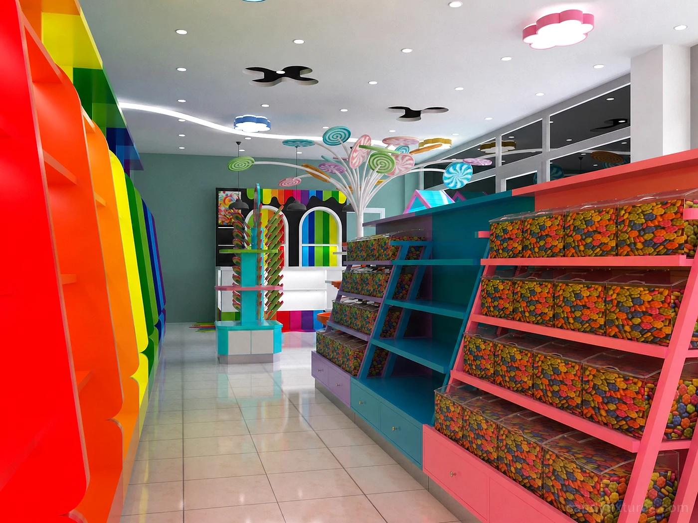 Rich colors and diverse shapes of the candy store design for sale – Layout