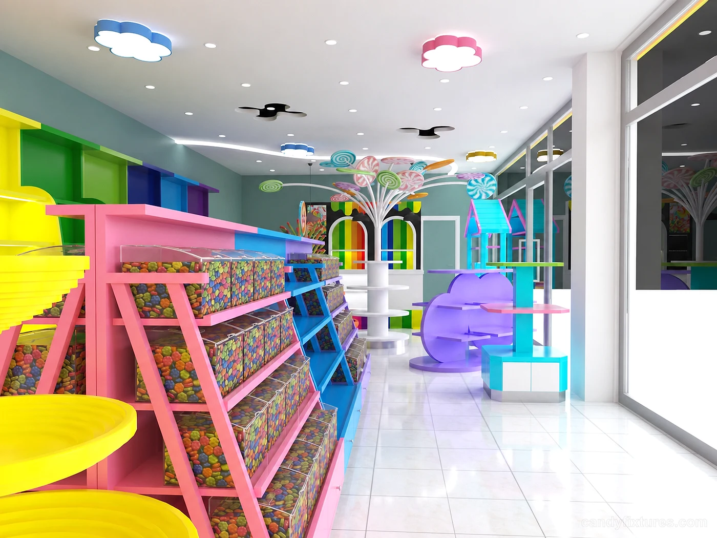 Rich colors and diverse shapes of the candy store design for sale – What the project image shows