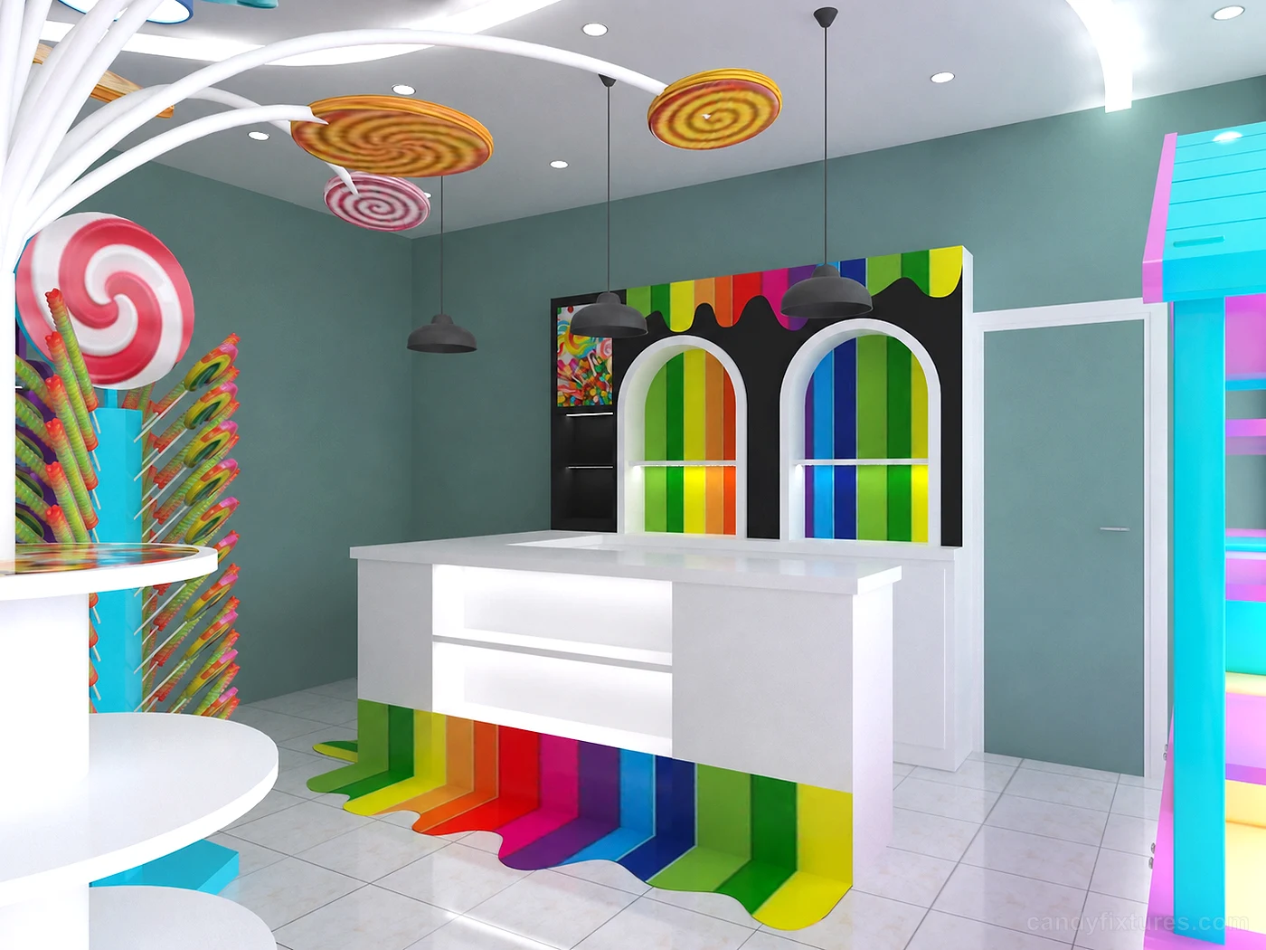Rich colors and diverse shapes of the candy store design for sale – Layout