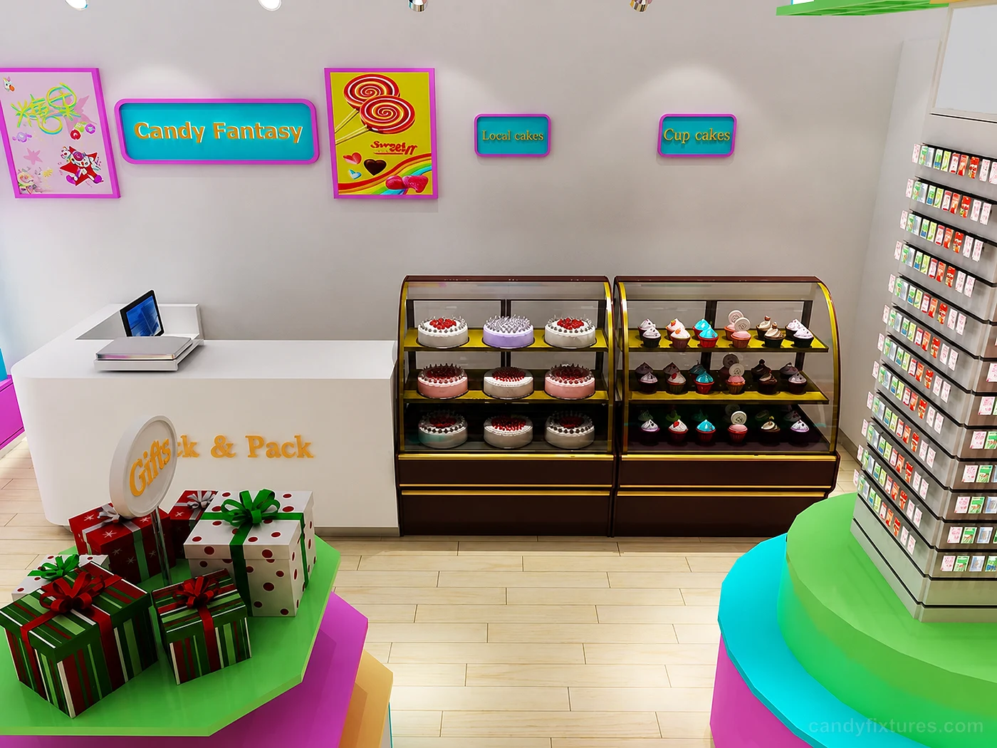 Small Candy & Gift & Chocolate Store Inside Layout and Display Furniture Design – What the project image shows