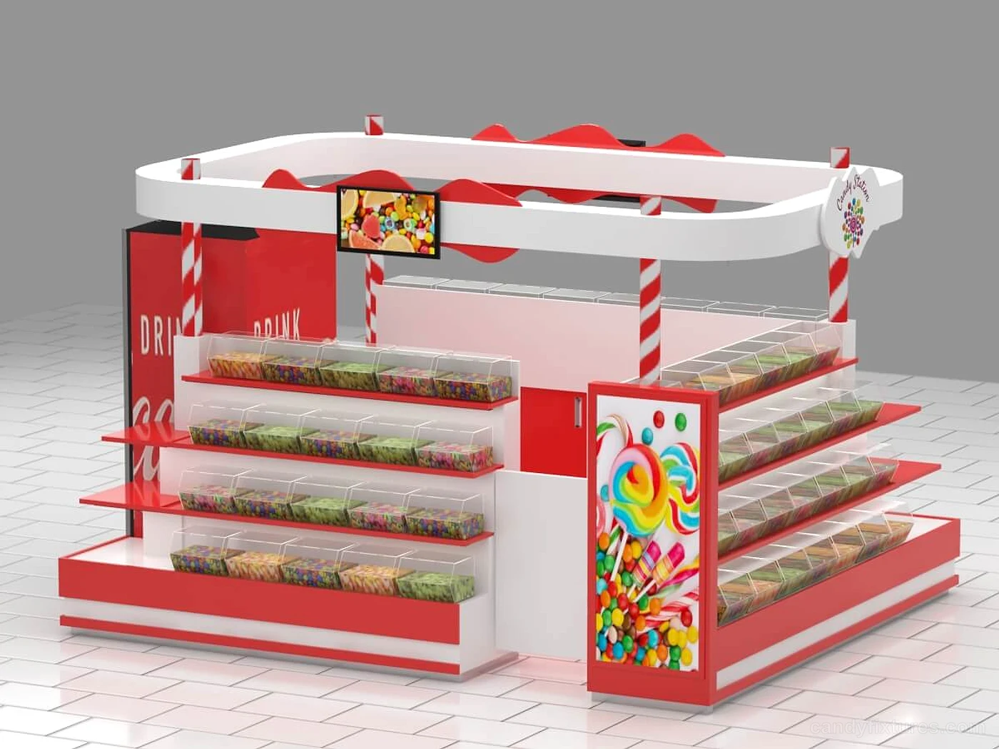 Sweet Pop kiosk with Retail Store Design vending machine for foods and drinks interior design