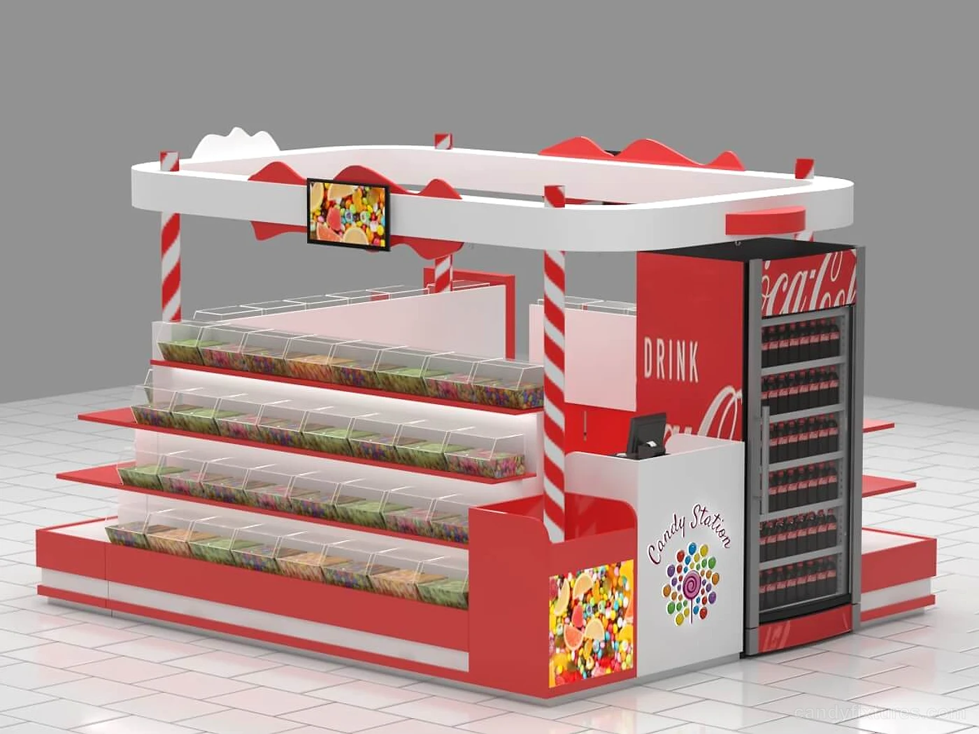 Sweet Pop kiosk with Retail Store Design vending machine for foods and drinks – Candy display kiosk